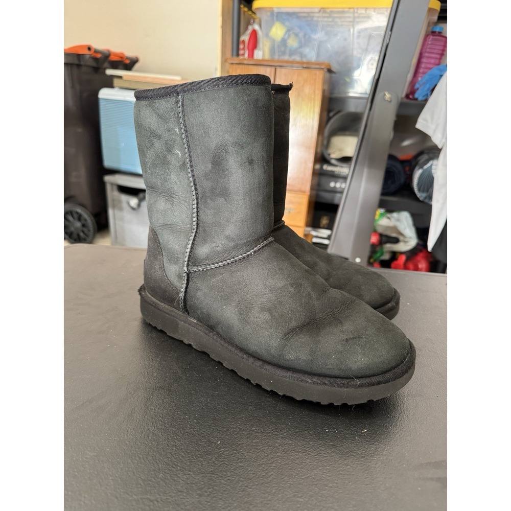 UGG Classic Short II Black Suede Shearling Mid-Calf Boots 1016223 US 10 EU 41